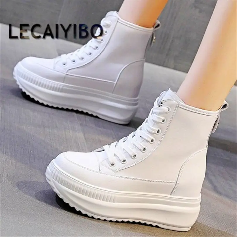 

EUR34-EUR39 Casual Shoes Women Cow Leather Platform Fashion Sneaker Lace Up Creepers Ankle Boots Comfort Walking Travel Shoes