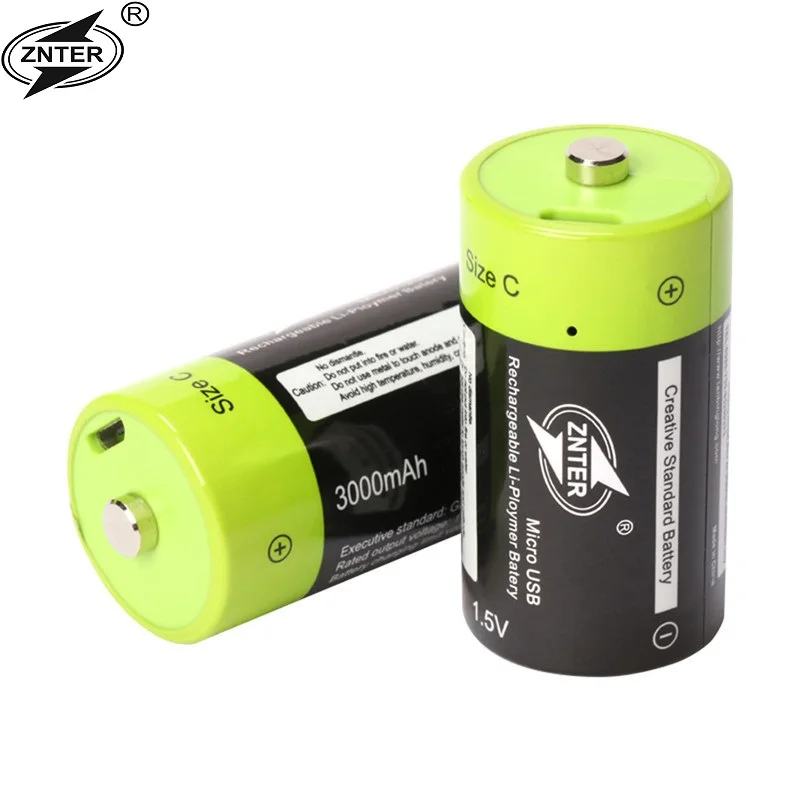 

ZNTER 4pcs 1.5V rechargeable battery Lithium li-polymer 3000mAh C size USB C type Li-ion powerful battery USB charging cable