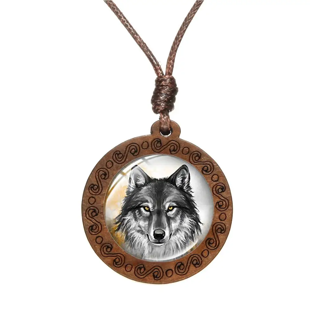 Цепочка с деревянной подвеской длинное ожерелье в стиле панк изображением