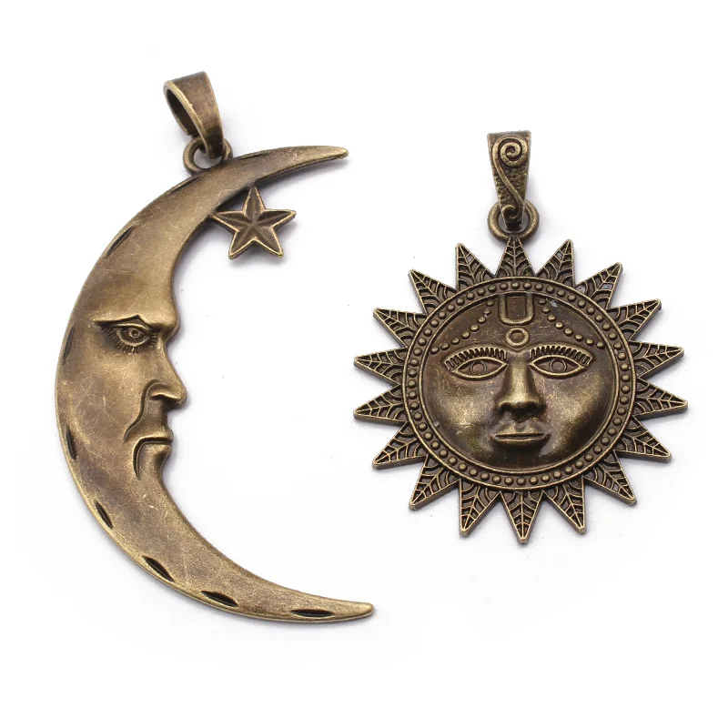 

2pcs Antique Bronze Large Sun Moon Charms Pendant For Handmade Necklace Jewery Findings Making