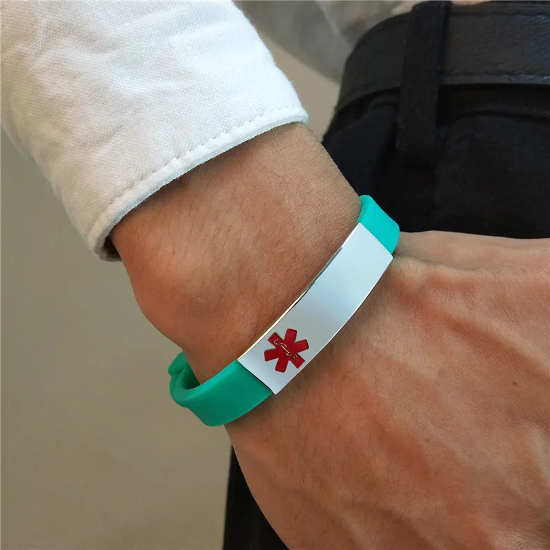 

Modyle Silicone Bracelet Rubber Brands Green Color Slide Fashion Color Disabetes ID Medical Personalized Bracelet for Woman