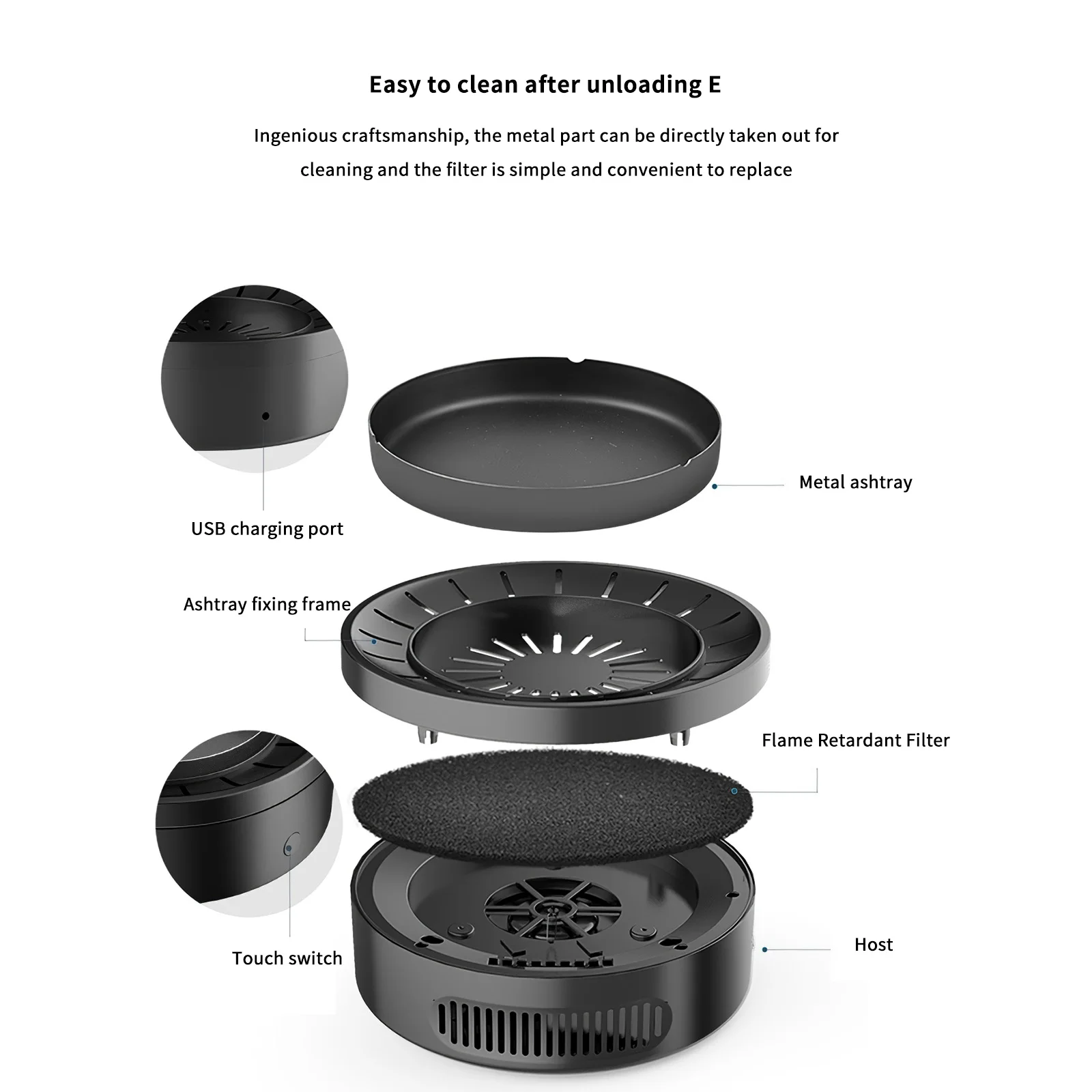 

2021 New Smokeless Ashtray USB Rechargeable Electric Ashtray Air Purifier Secondhand Smoke Air Filter For Home Office Car