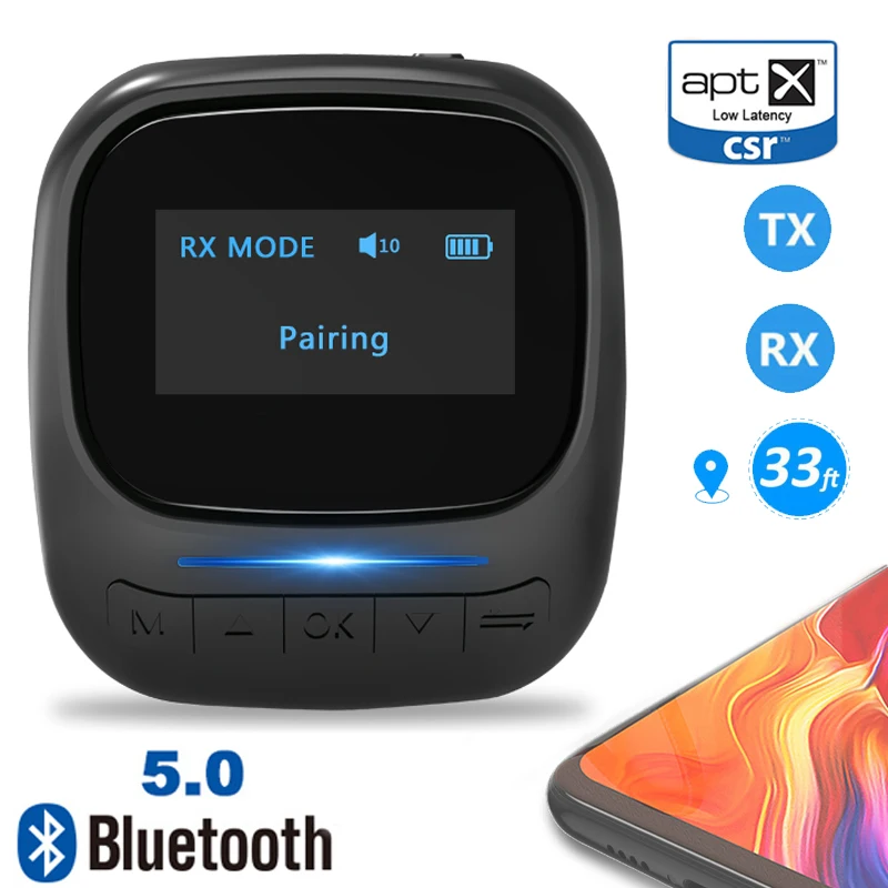 

Bluetooth 5,0 приемник AptX/Apt-X LL/A2DP AVRCP адаптер для ТВ наушников цветной экран дисплей беспроводной аудио передатчик