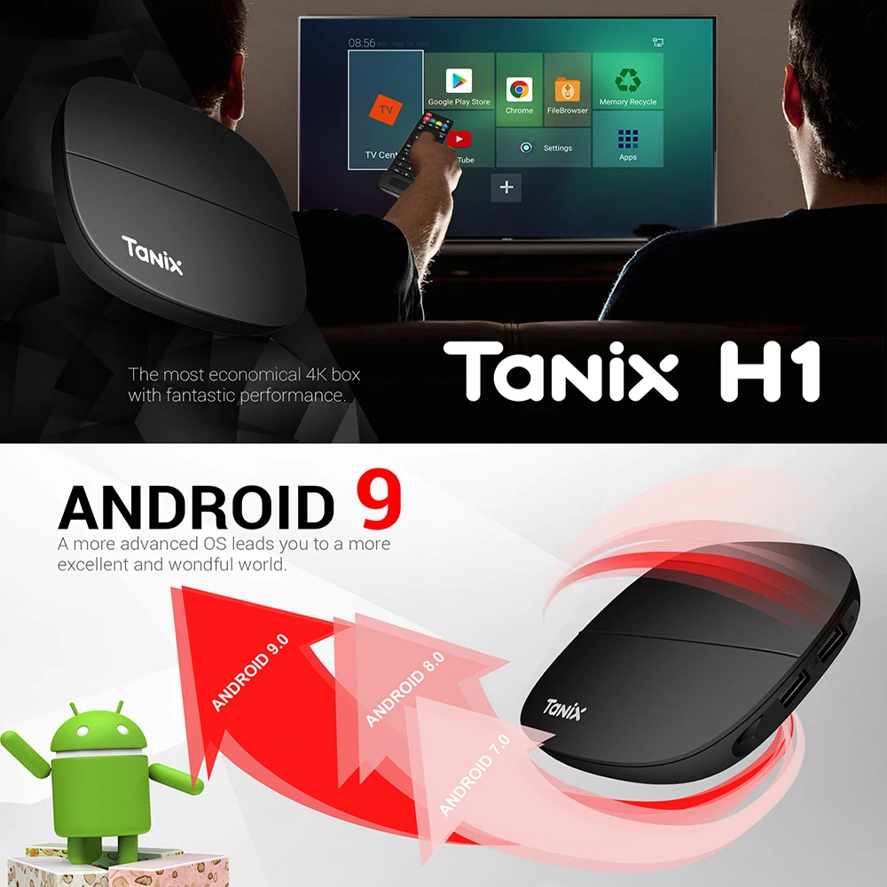 ТВ приставка Tanix H1 H2 DDR4 2 ГБ 16 Android 9 0 Hisilicon Hi3798M Четырехъядерный 4K 30fps H.265 4G Wifi Google Player