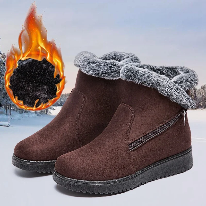 

2021 Snow Boots Women Winter Warm Women's Ankle Boots Plush Shoes Ladies Round Toe Boots For Women Zipper Female Shoes Plus Size