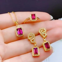 kjjeaxcmy fine jewelry 925 sterling silver inlaid natural gemstone garnet female ring pendant earring set popular supports test