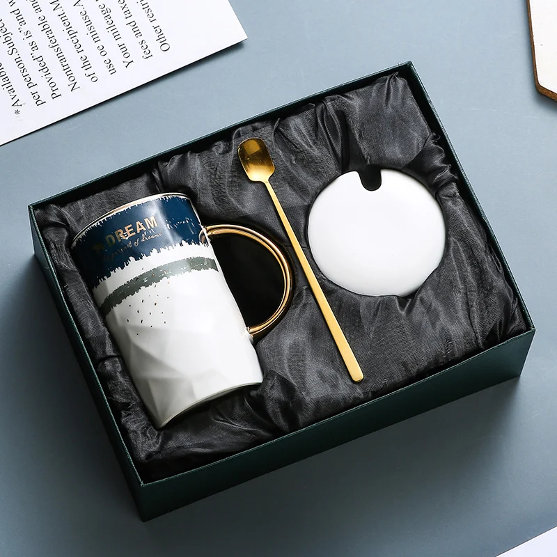 

Ceramic cup creative personality trend mug with lid spoon simple couple drinking cup home milk cup coffee cup