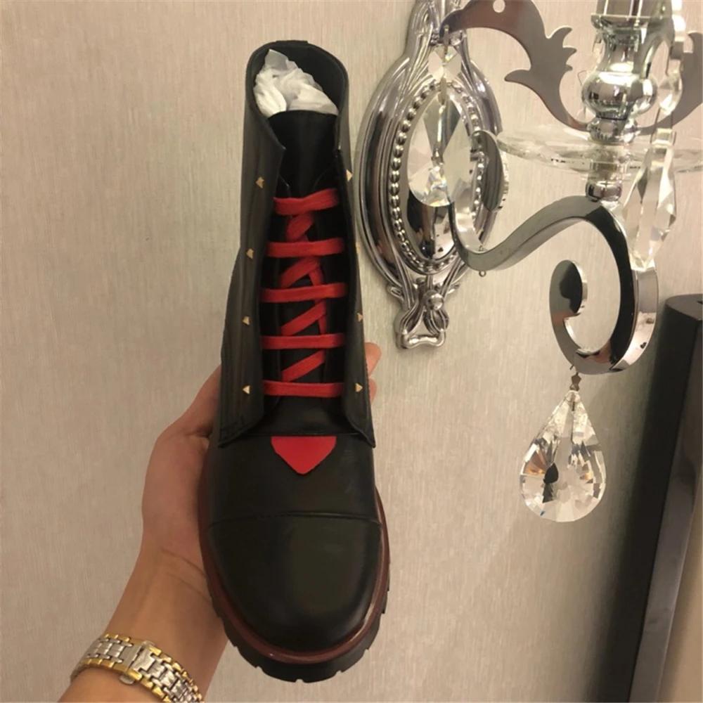 Women Luxury Designer Brand Genuine Leather Cow Boots Female Winter Short Round Toe Lace-up Shoes Size35-41 | Обувь