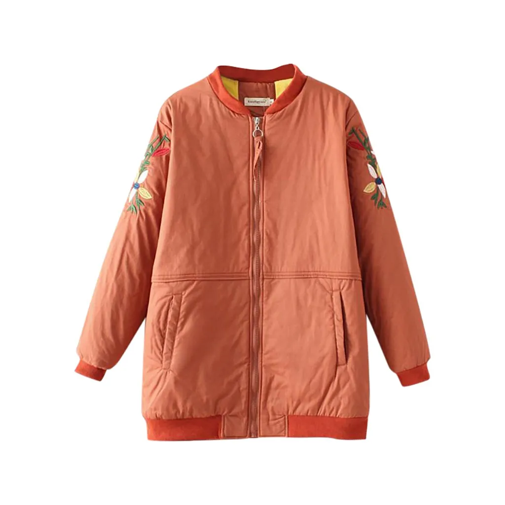 Цветочная вышивка пальто для женщин с длинным рукавом мода зима осень теплая