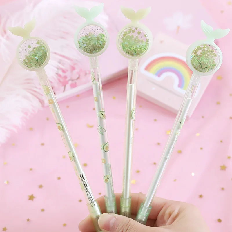 

24 PCs Korean Girl's Heart Fishtail Sequin Gel Pens Avocado Signature Pen Student Cute Exam Writing Pens Office School Supplies