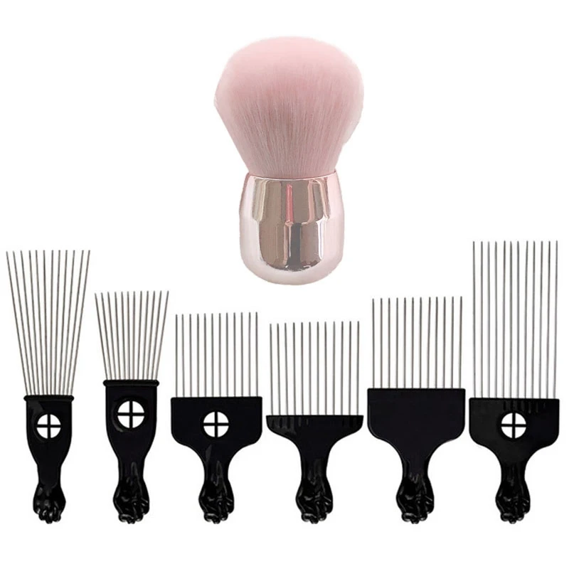 

1 Pcs Makeup Brushes Loose Power Brush Make Up Brush & 6 Pcs Wide Teeth Brush Pick Comb Fork Hairbrush Hair Pick Comb