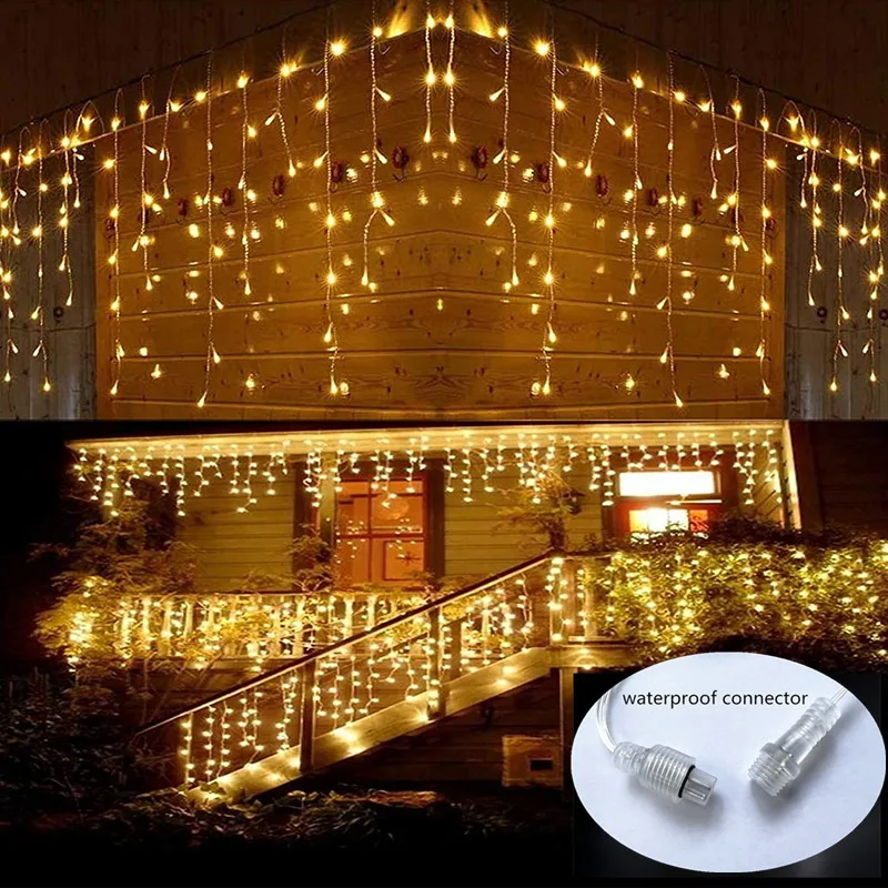 

Christmas Decor LED Curtain Icicle String Light Street Garland on The House Winter Wedding Romantic Decor 3M-35M Droop 0.3-0.5m