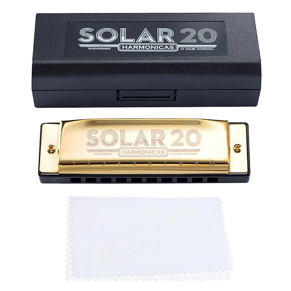 Золотая Губная гармошка с 10 отверстиями диатонический блюз арфа рот органный