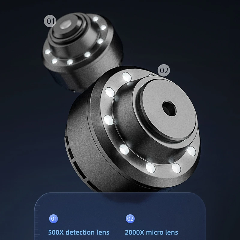 Электронный цифровой микроскоп с двумя объективами 2000x Wi Fi Usb для наблюдения за