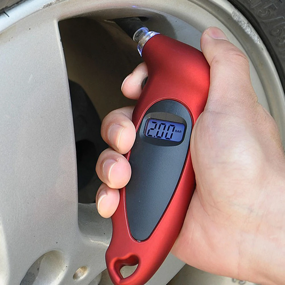 

New Digital Car Tire Tyre Air Pressure Gauge Meter Lcd Display Manometer Barometers Tester For Car Truck Motorcycle Bike Red 1pc