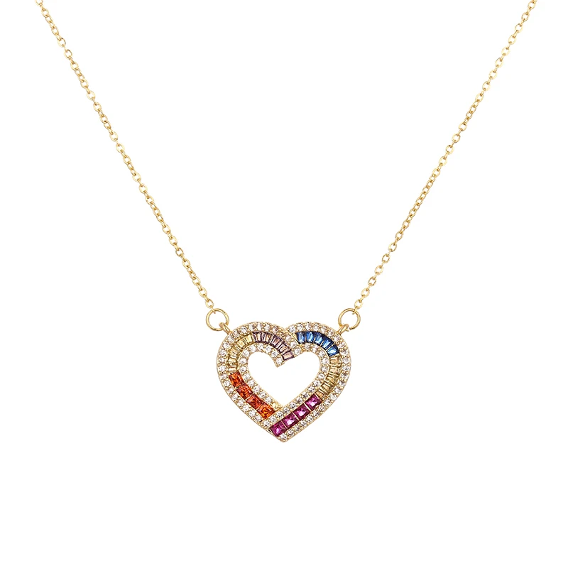fashion Rainbow Cz heart Necklace Pendant Choker Colorful Copper snake chain Jewelry zircons Accessories gift for Women | Украшения и