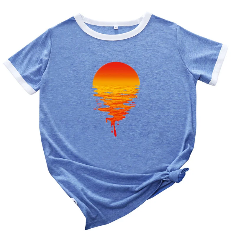 MK Assorted Color Casual Oversized Short Sleeve Women's T-Shirt Oversize Sunset Printed Tees Loose Tshirts Female Tops XXL | Женская