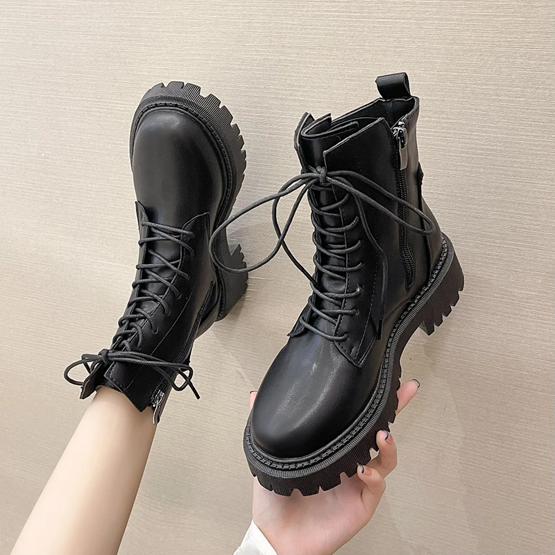 

Женские Модные ботильоны 2021, Ботинки Martin в британском стиле, женские мотоциклетные ботинки, новая вечерние на массивной платформе для женщи...