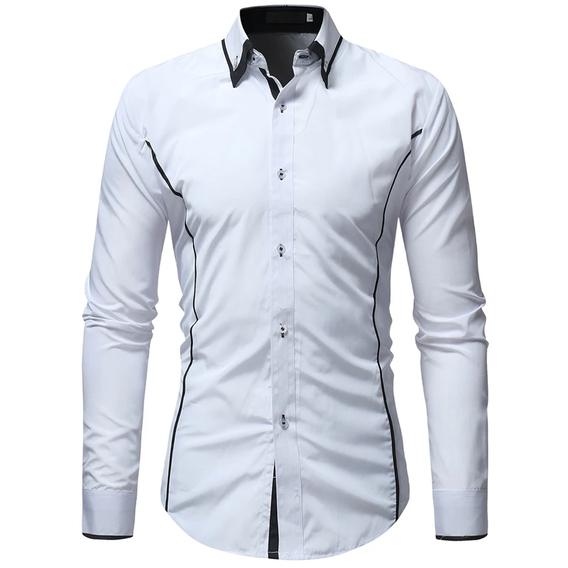 Мужская приталенная рубашка Camisa Masculina Повседневная однотонная черная с длинными