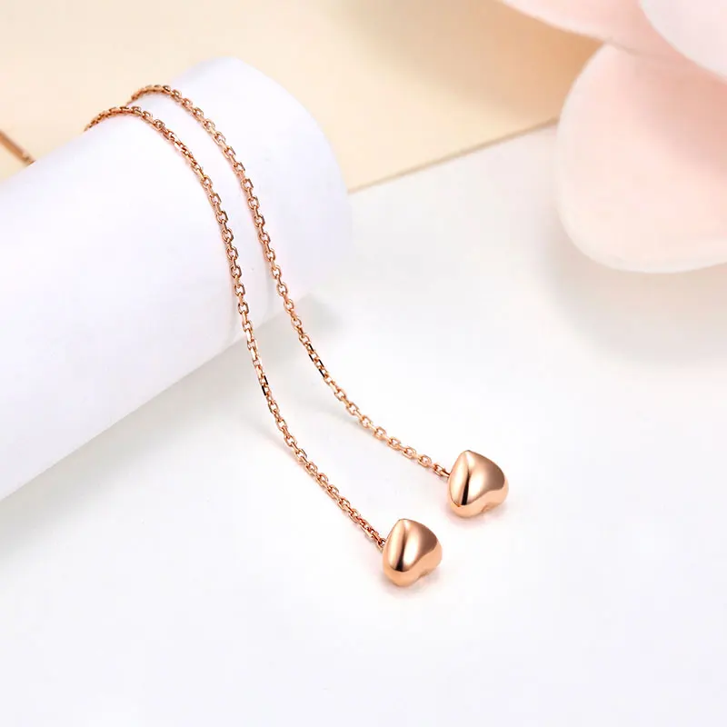 Женские серьги-гвоздики из розового золота в форме сердца 86 мм | Украшения и