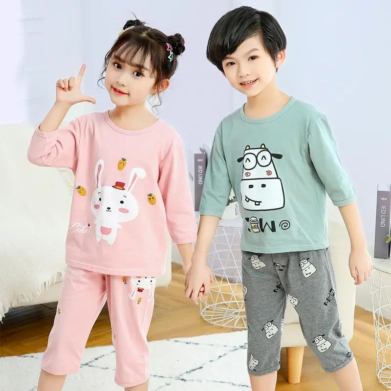 

Short-sleeves Kids Pajamas Children Sleepwear Baby Boys Girls Pajama Sets Pyjamas Kids T-shirt+Pants Pijamas Cotton Nightwear