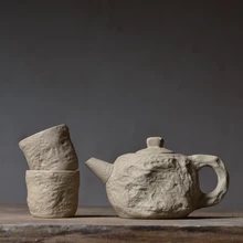 Tetera de piedra dura de imitación, una tetera, dos tazas, barro, Roca, cerámica áspera, juego de té de cerámica hecho a mano