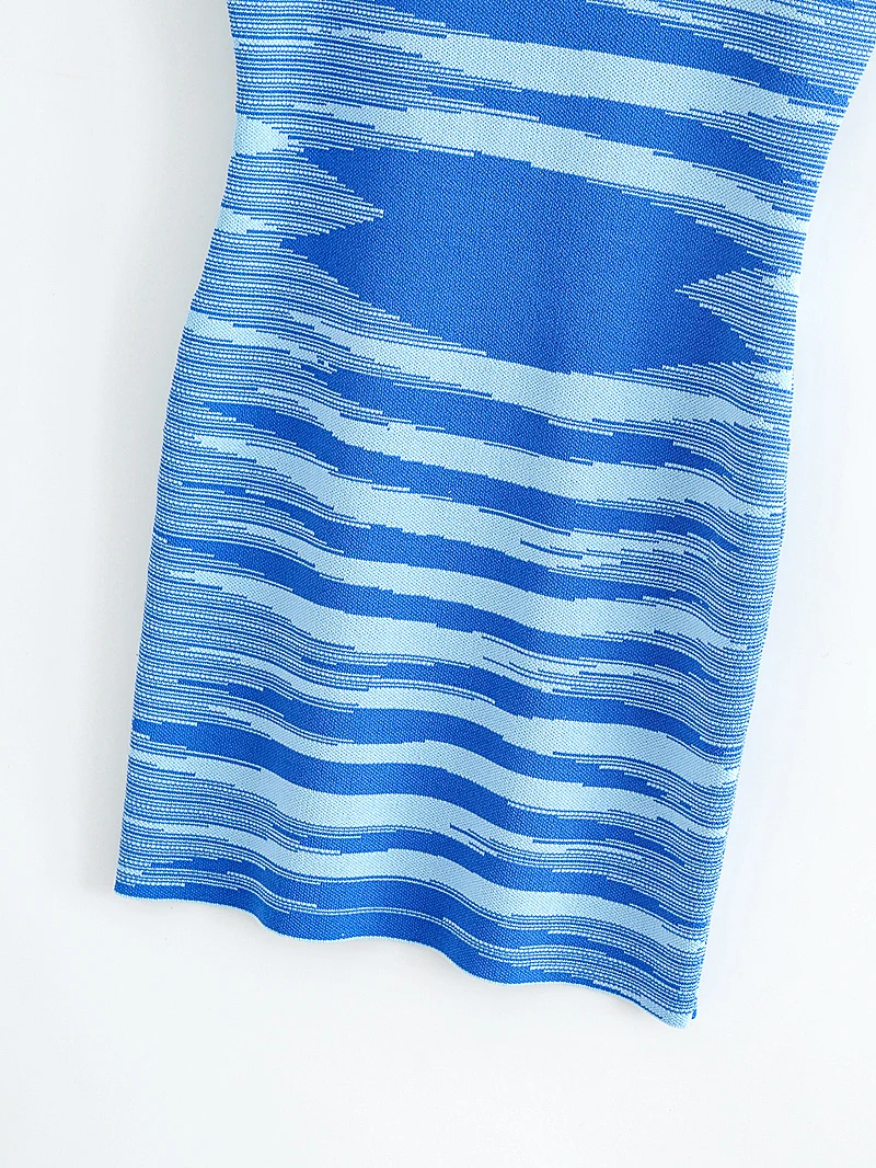 

women knitted blue summer beach sleeveless sexy club mini round neck elastic dress