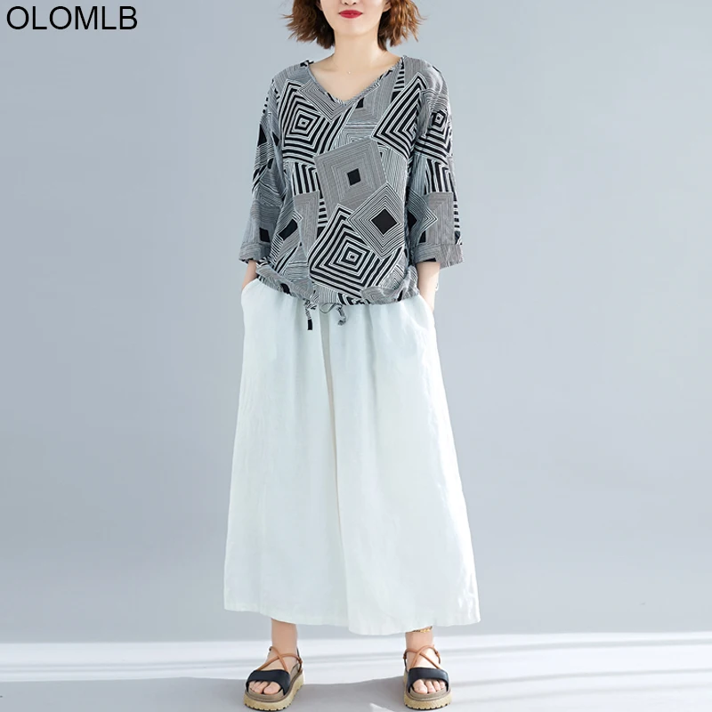 Хлопковая женская футболка с принтом винтажные корейские геометрические модная