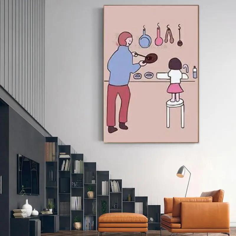 

Father's Day Thanksgiving Abstract Minimalist Cartoon Nordic Wall Painting Cute Daughter Home Frameless Canvas Printed Poster
