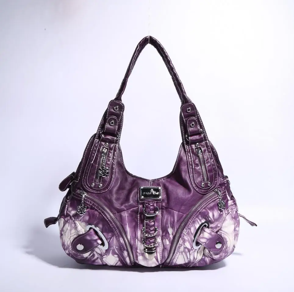 Tie-dyed Purple Роскошные потертые сумки через плечо для женщин классические модные мотоциклетные Мягкие Сумки из искусственной кожи сумки для шоппинга шикарная сумка через плечо - Цвет: Tie-dyed Purple