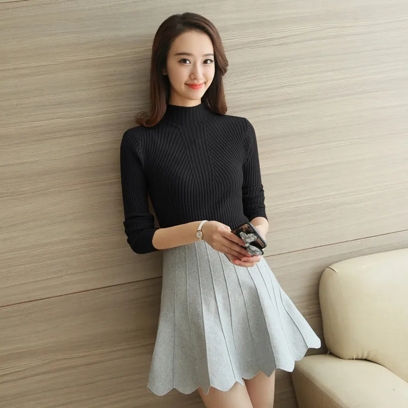 Модные женские свитера 2019 зимние пуловеры с высоким воротником однотонные Топы