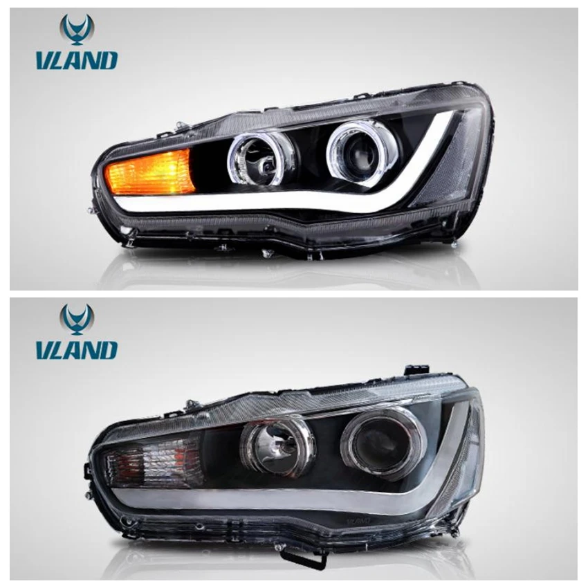 VLAND завод для автомобильных фар для Lancer светодиодный головной фонарь 2010 2011 2012 для Evo X головной свет с поворотным сигналом+ глаза ангела