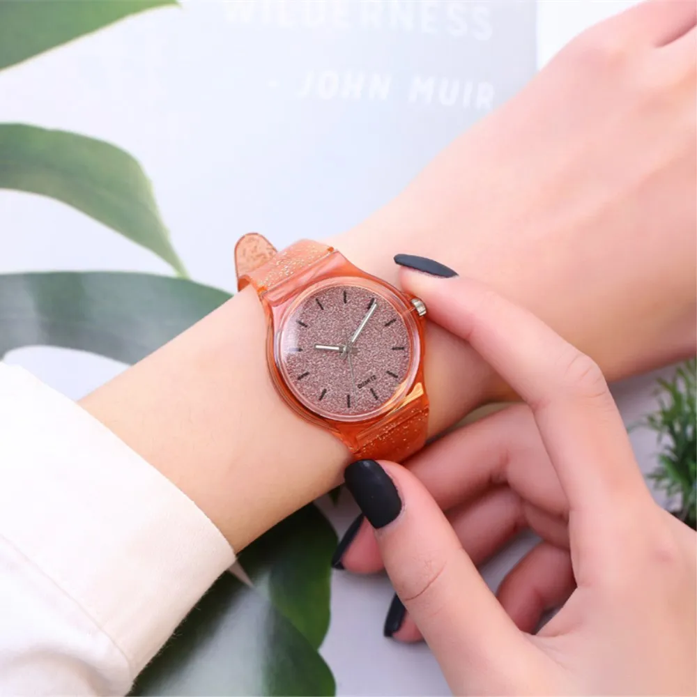 Женские Водонепроницаемые кварцевые часы с силиконовым ремешком и блестящим