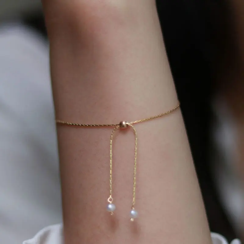 New 3mm Pearl 14k Gold Adjustable Bracelet Charm Simple Women's Party Jewelry Fine Holiday Gifts | Украшения и аксессуары