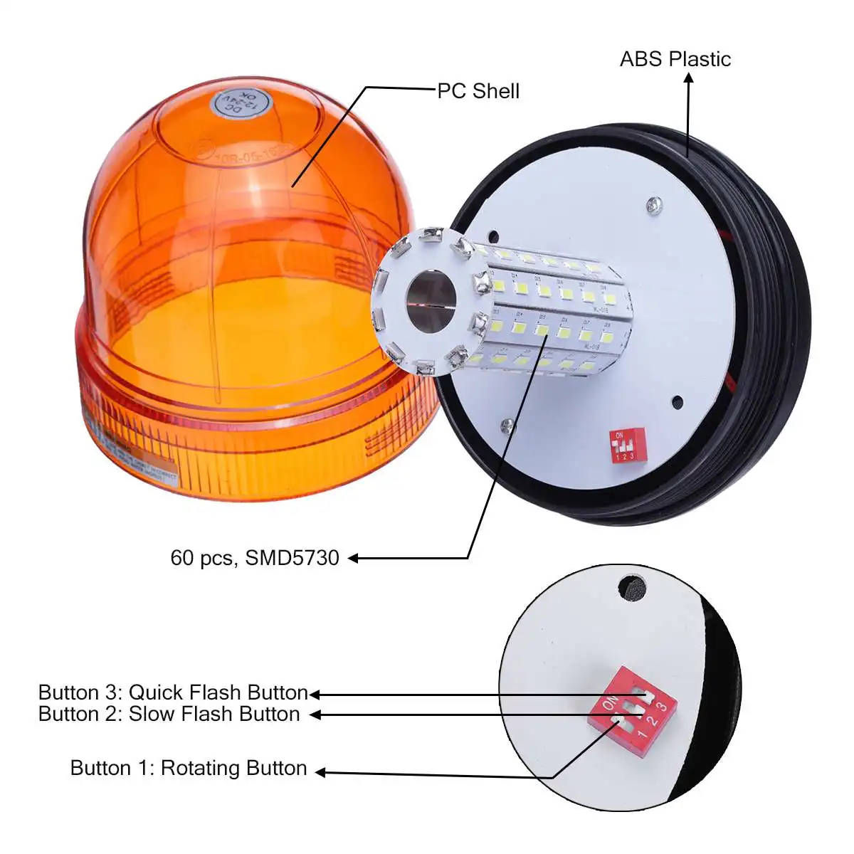 

12-24V 60LED Roof Rotating Flash Amber Beacon Strobe Tractor Warning Light Lamp