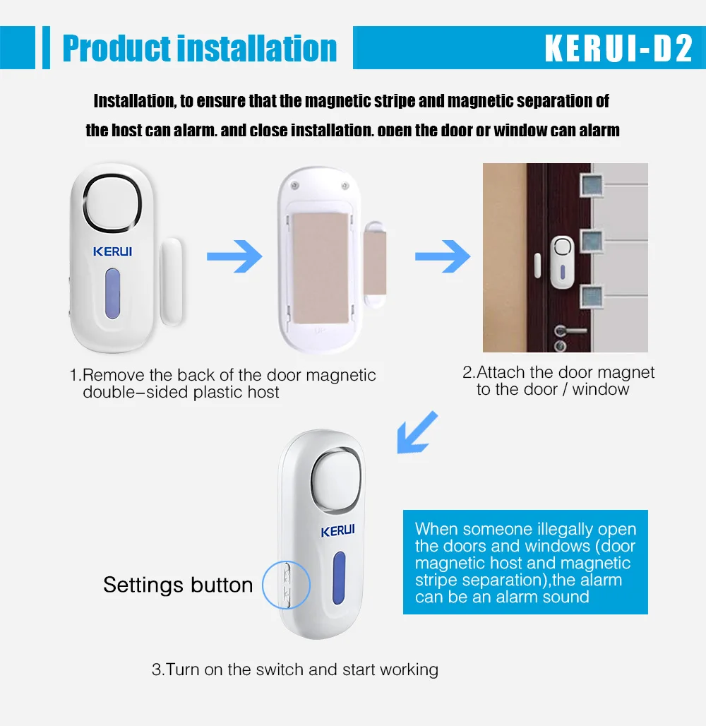 KERUI Wireless Independent Door Magnetic Alarm System 120dB Door Security Alarm Window Door Opening Sensors with Remote Control images - 6
