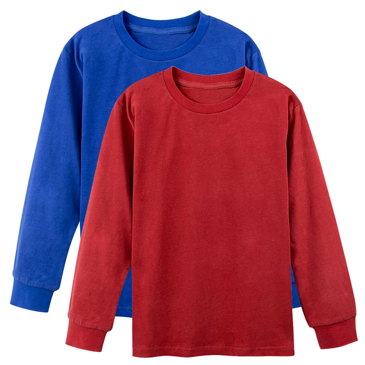 Red with Blue Детские рубашки с длинными рукавами для мальчиков, простая футболка для девочек-подростков, зимние теплые Плотные хлопковые пустые майки, детская плотная футболка - Цвет: Red with Blue