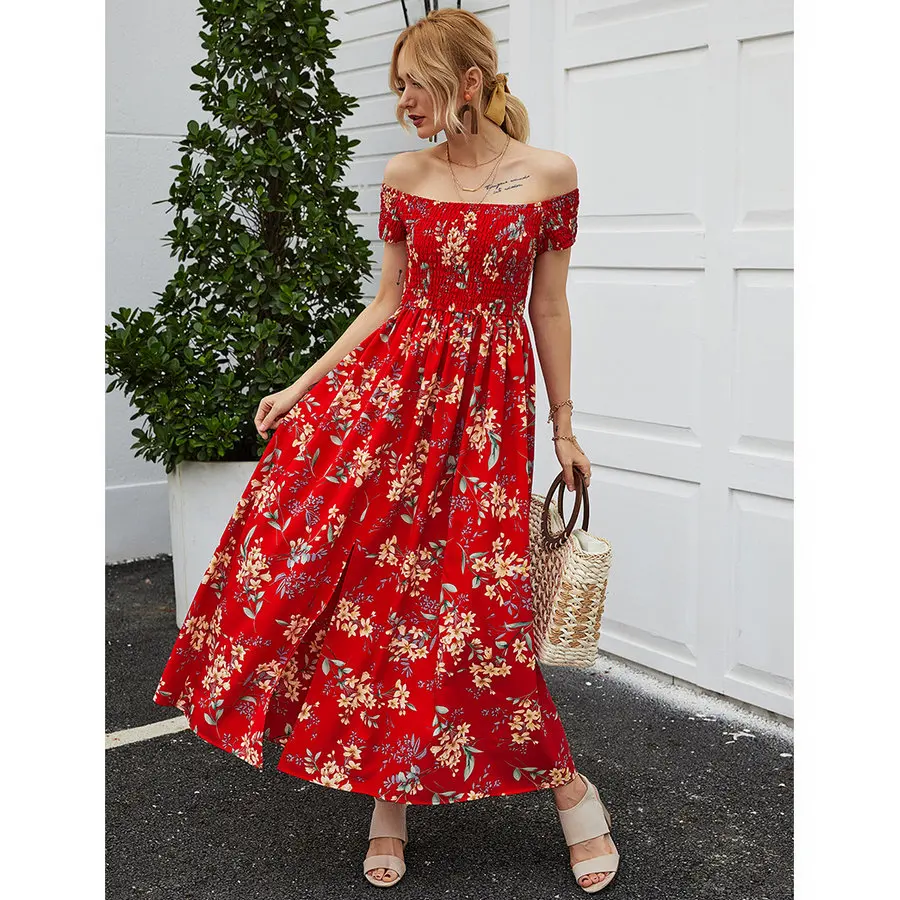 Женское платье с открытыми плечами и принтом летние богемные пляжные платья в