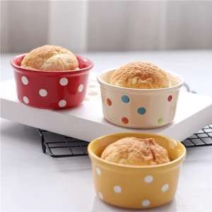 Polka Dot Baking Bowl Ceramic Creative Baking Bowl Double Skin Milk Cup Dessert Bowl Steamed Cake Bowl Oven Baking Cup