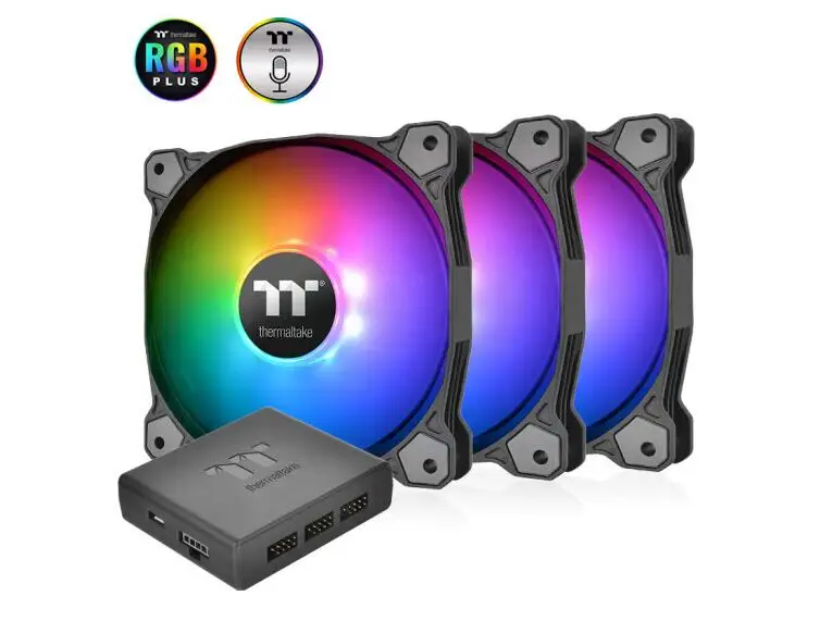 Thermaltake Pure Plus 12 светодиодный RGB вентилятор шасси(12 см/16,8 миллионов цветов/цифровой блок управления/Голосовое управление - Цвет лезвия: 3PCS with controller
