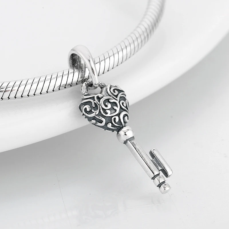 

Amas 925 Sterling Silver DIY Classic Key Heart Shape Fine Pendants Beads Fit Original Charm Bracelet Jewelry Making