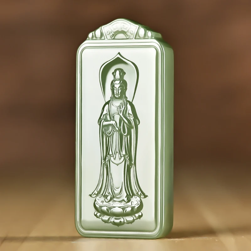 

Natural authentic hetian green jade pendant jasper guanyin two-side handcarved jadeite jade necklace pendants real jade jewelry