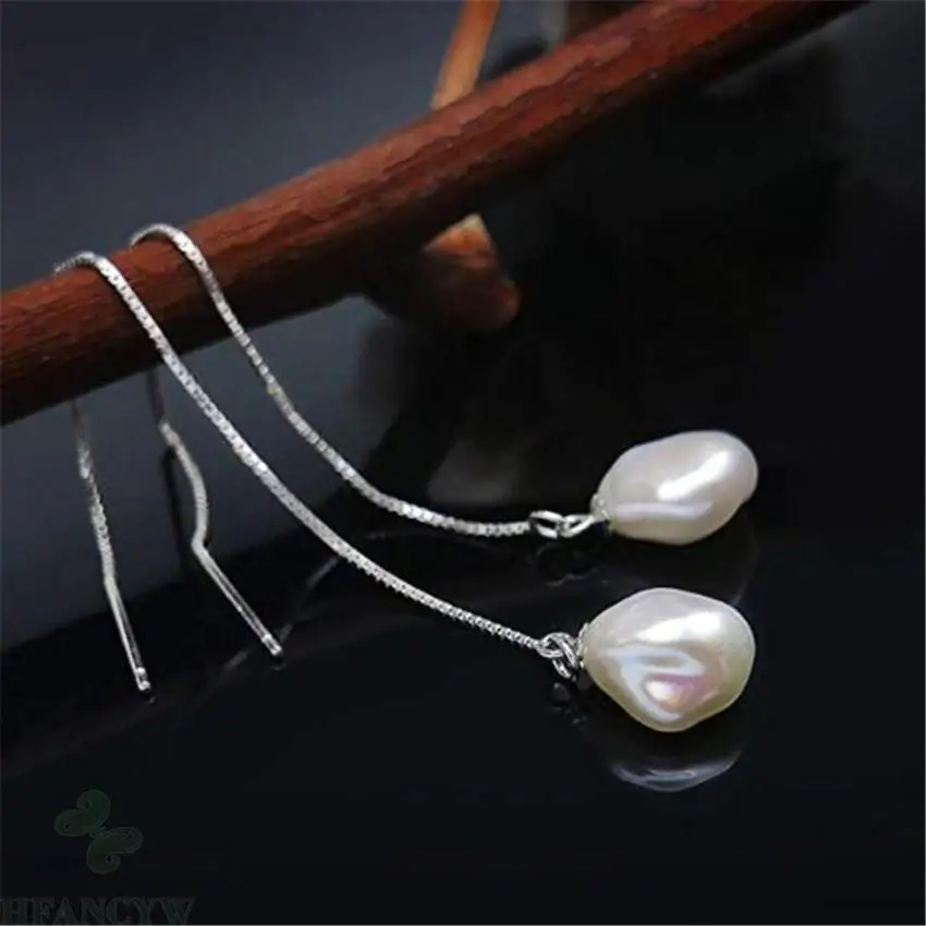 Fashion 11-12mm White Baroque Pearl Earrings 18k Ear Stud Flawless Party Luxury Cultured Natural Aurora Mesmerizing | Украшения и