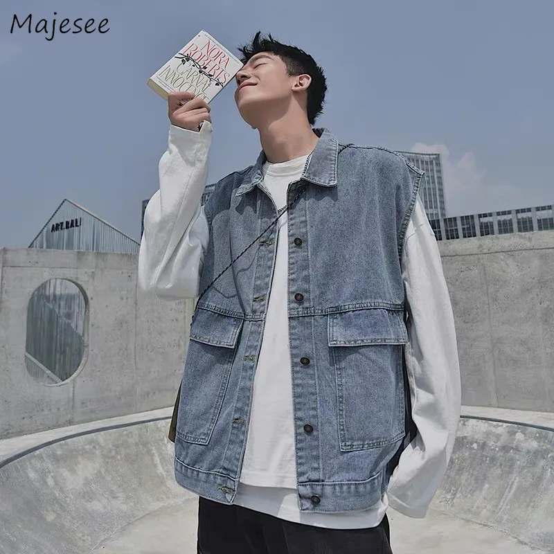 

Men Loose Vests Soft Classic Denim All-match Teenager Korean Style Trendy Males Waistcoats Leisure Large Size S-3XL High Quality