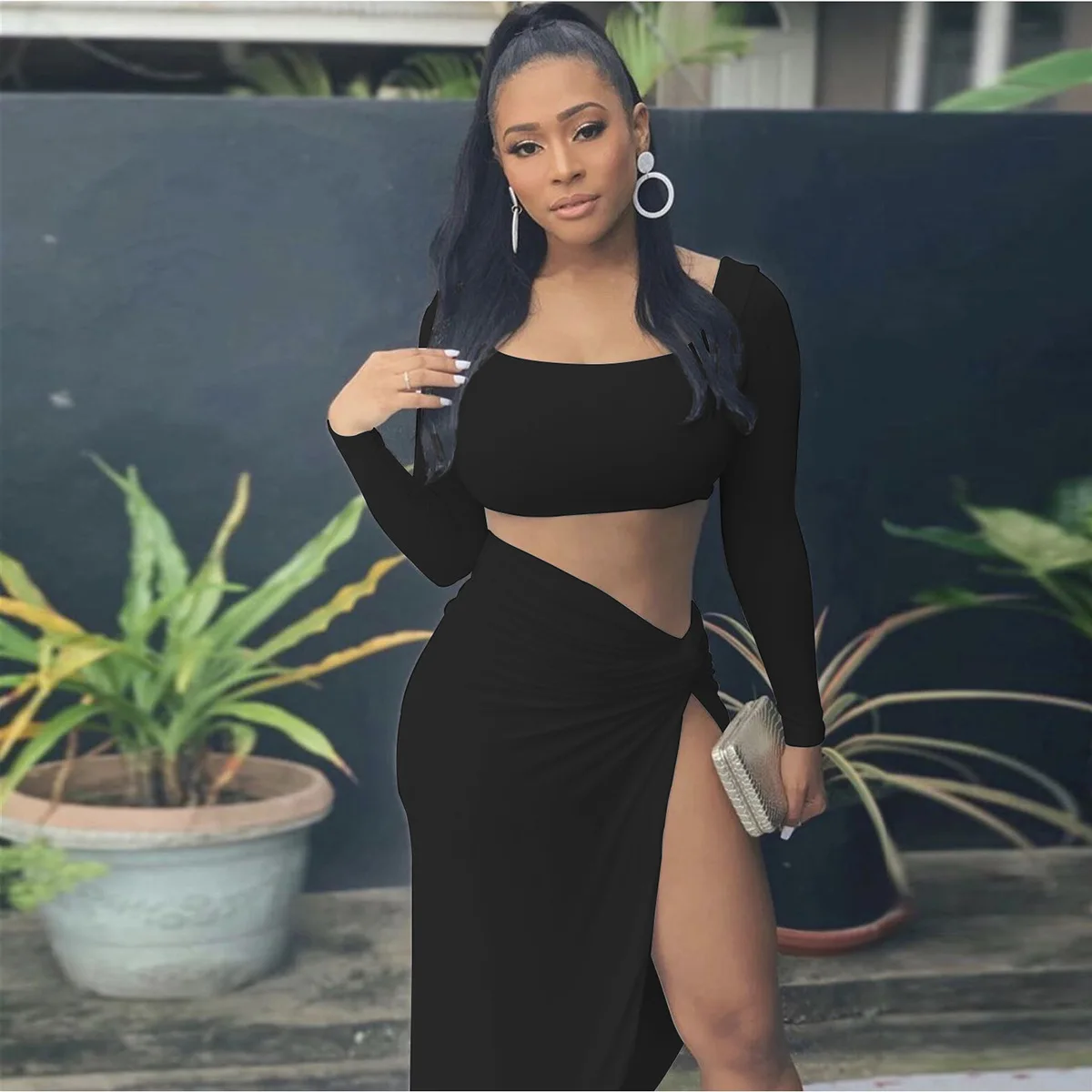 

New Style WOMEN'S Dress Sexy Off-Shoulder Horizontal Neck Pleated Two-Piece Dress