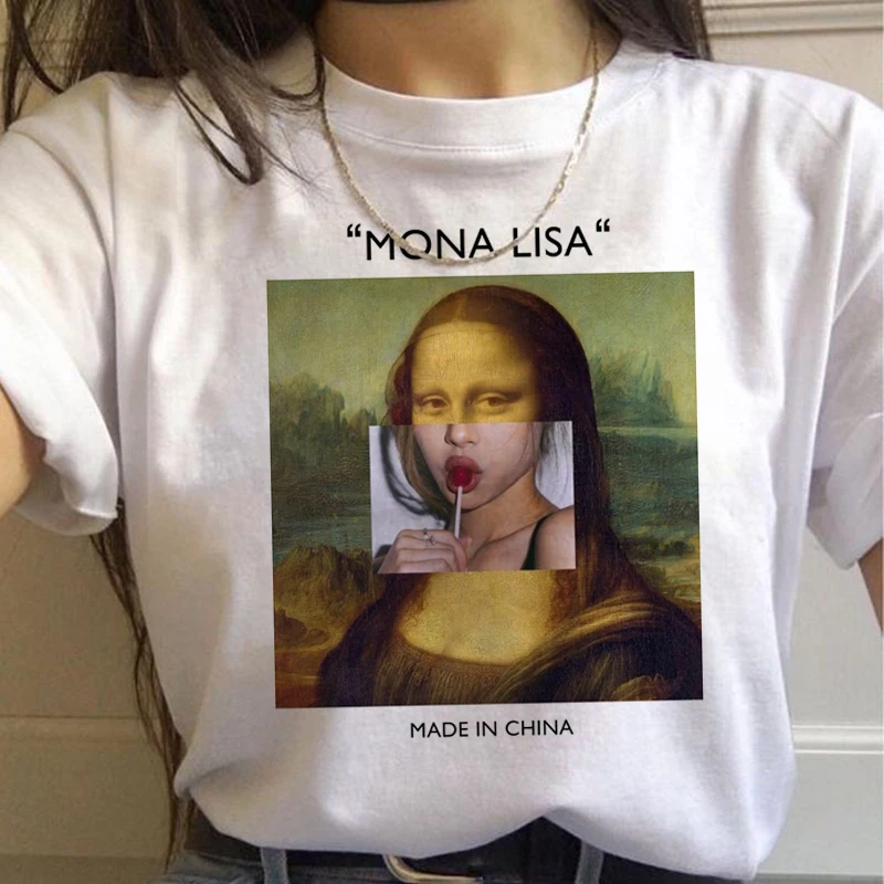 Женская Винтажная Футболка Mona Lisa Harajuku модная футболка с чувством юмора Ullzang гранж