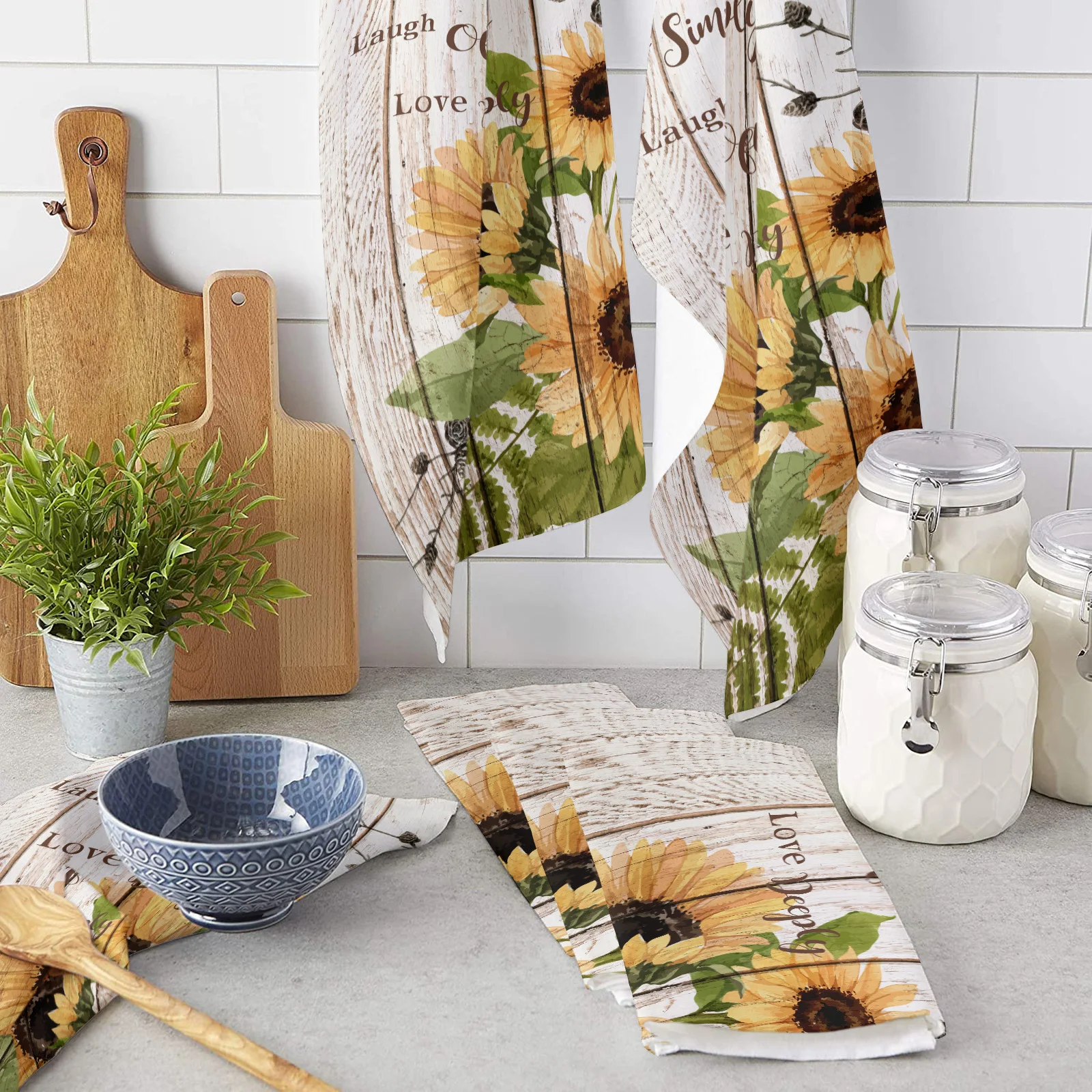

Retro Wood Sunflower Microfiber Kitchen Hand Towel Dish Cloth Tableware Household Cleaning Towel Utensils for Kitchen