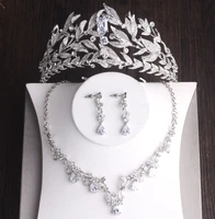 baroque luxury crystal leaves bridal jewelry sets necklace earrings wedding african beads jewelry set rhinestone tiaras cz crown