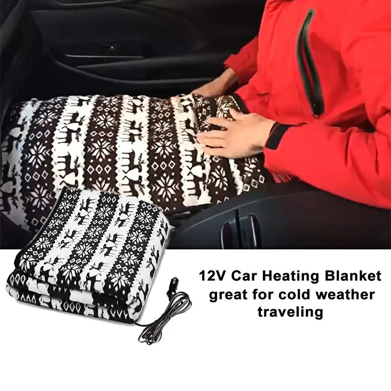 

12V Car Heating Blanket Snowflake Elk Pattern Car Electric Blanket Energy Saving Heated Throw Rug for Travel Camping Picnic Heat