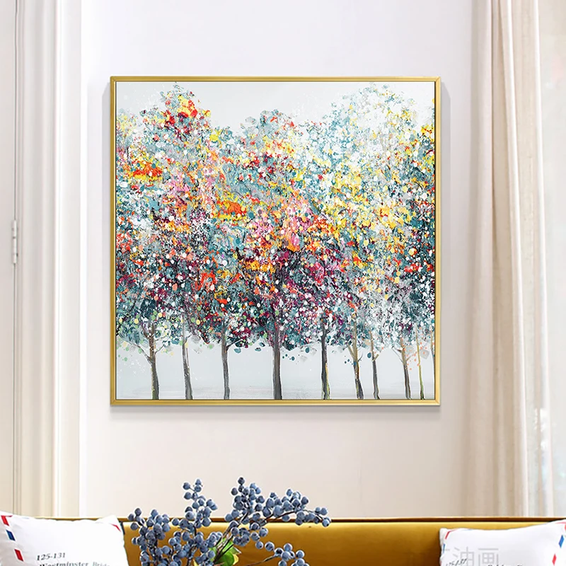 

Colourful Trees Modern Canvas Interior Paintings Prints Artwork Nordic Scandinavian Aesthetic Wall Art Poster Living Room Decor